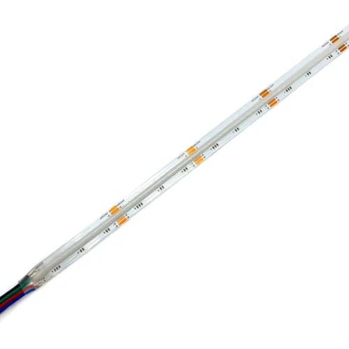 Tira LED COB RGB 10mm 24V para diseño de interiores, muebles, iluminación de gabinetes o señalización.