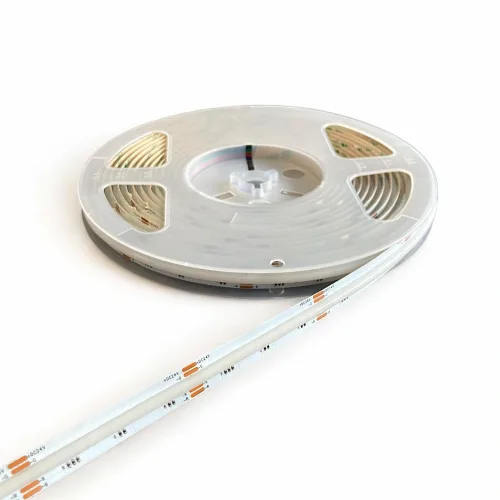 Tira LED COB RGB 10mm 24V para diseño de interiores, muebles, iluminación de gabinetes o señalización.